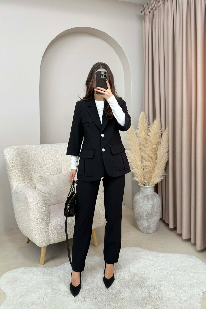 ONE COLOR SIMPLE JACKET+ TROUSERS WOMEN SET BLACK/ E ZEZE - 1