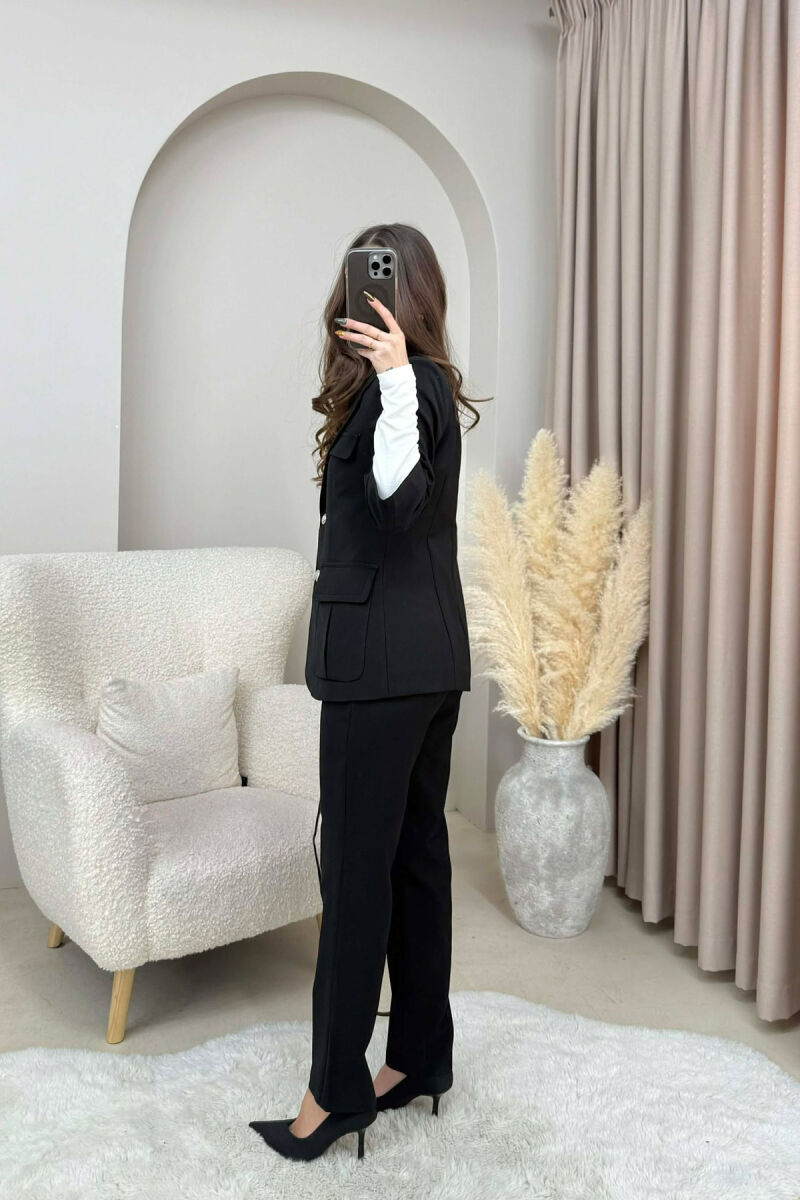 ONE COLOR SIMPLE JACKET+ TROUSERS WOMEN SET BLACK/ E ZEZE - 2