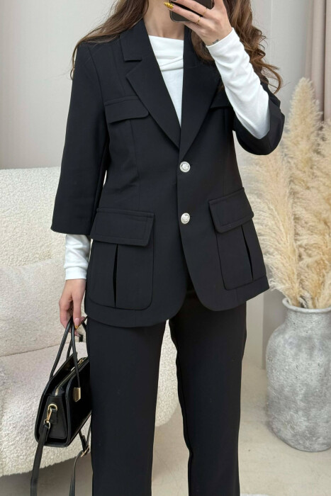 ONE COLOR SIMPLE JACKET+ TROUSERS WOMEN SET BLACK/ E ZEZE - 4