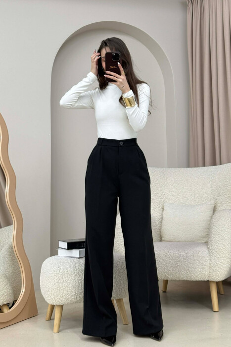 ONE COLOR SIMPLE WOMEN TROUSERS BLACK/ E ZEZE - 2