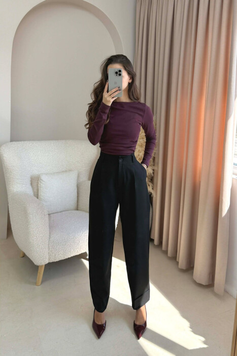 ONE COLOR SIMPLE WOMEN TROUSERS BLACK/ E ZEZE 