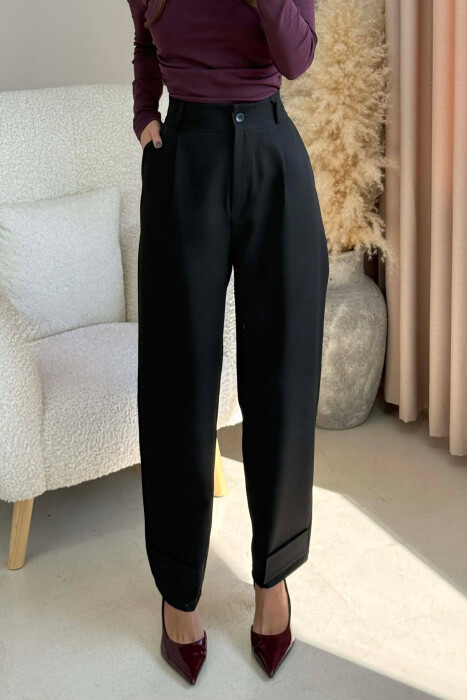 ONE COLOR SIMPLE WOMEN TROUSERS BLACK/ E ZEZE 