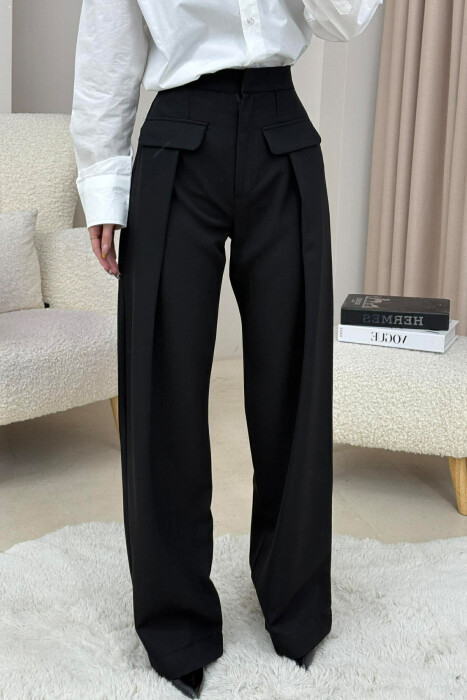 ONE COLOR SIMPLE WOMEN TROUSERS BLACK/ E ZEZE - KLAUDIO FASHION