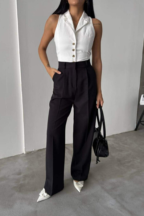 ONE COLOR SIMPLE WOMEN TROUSERS BLACK/ E ZEZE - KLAUDIO FASHION