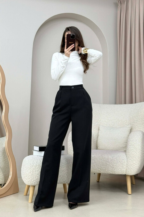 ONE COLOR SIMPLE WOMEN TROUSERS BLACK/ E ZEZE 
