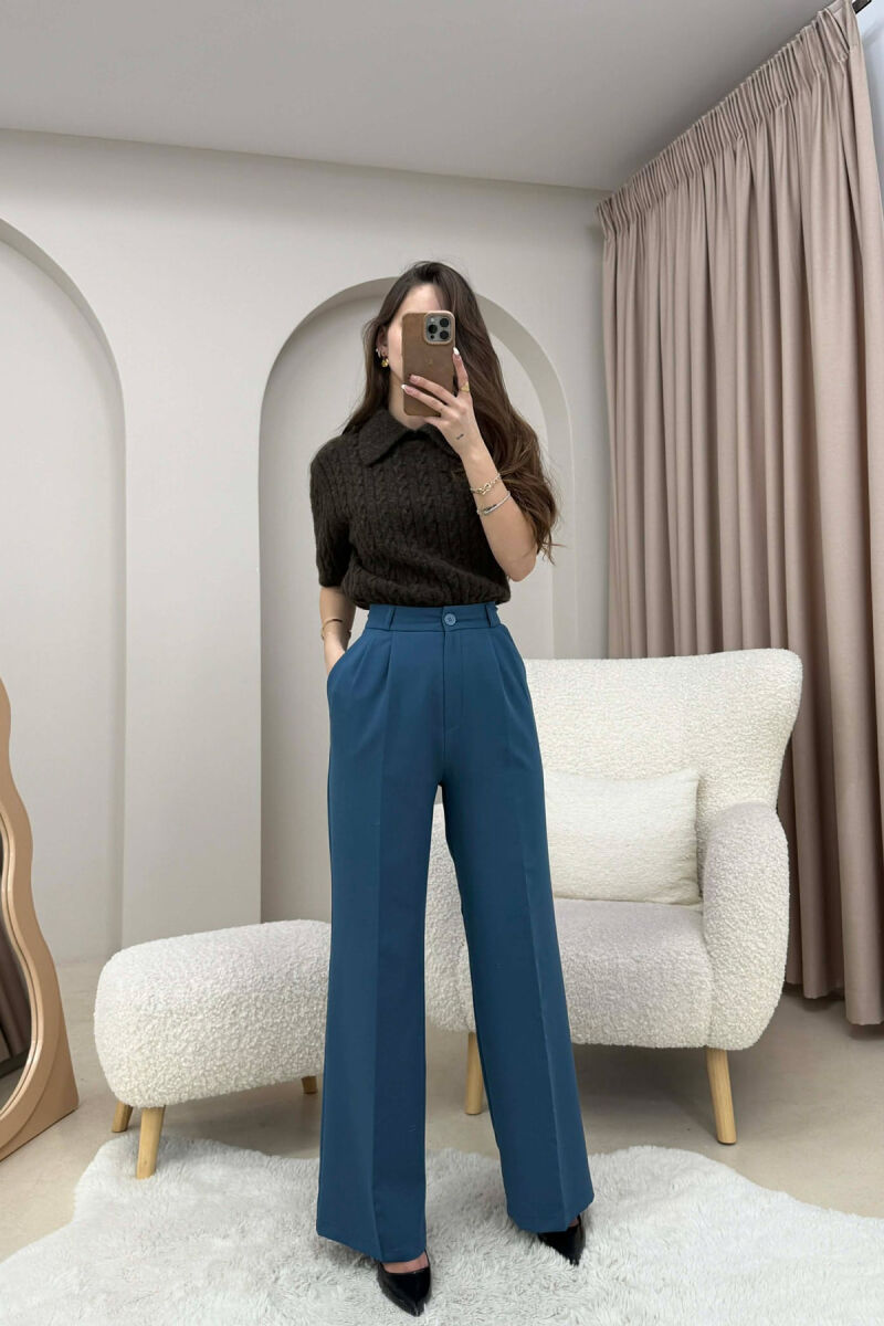 ONE COLOR SIMPLE WOMEN TROUSERS BLUE STONE/GK - 1