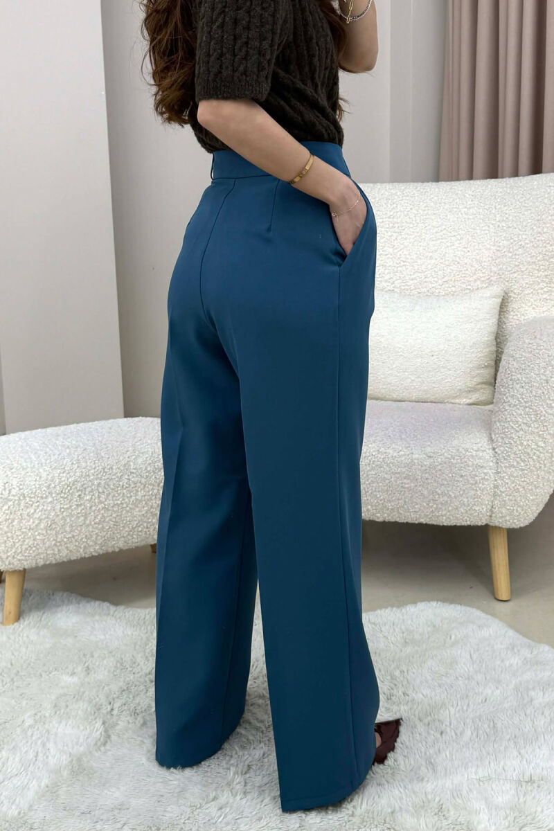 ONE COLOR SIMPLE WOMEN TROUSERS BLUE STONE/GK - 2