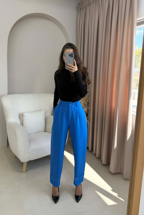 ONE COLOR SIMPLE WOMEN TROUSERS BLUE/BLU 