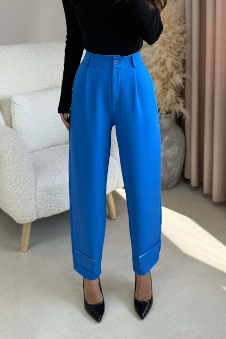 ONE COLOR SIMPLE WOMEN TROUSERS BLUE/BLU 
