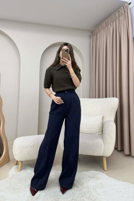 ONE COLOR SIMPLE WOMEN TROUSERS BLUE/BLU 