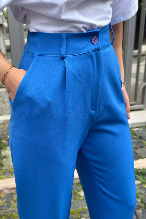 ONE COLOR SIMPLE WOMEN TROUSERS BLUE/BLU - 2