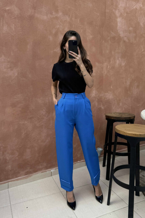ONE COLOR SIMPLE WOMEN TROUSERS BLUE/BLU - 5