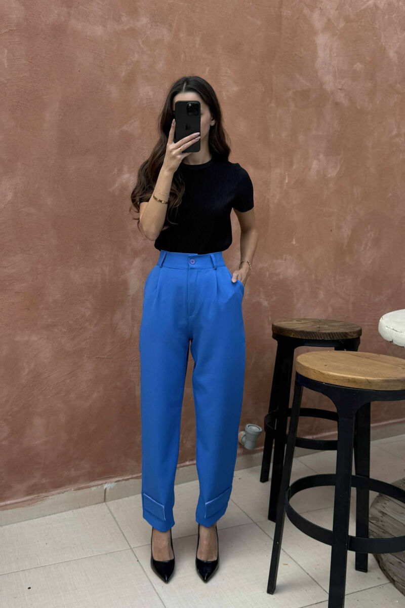 ONE COLOR SIMPLE WOMEN TROUSERS BLUE/BLU - 8