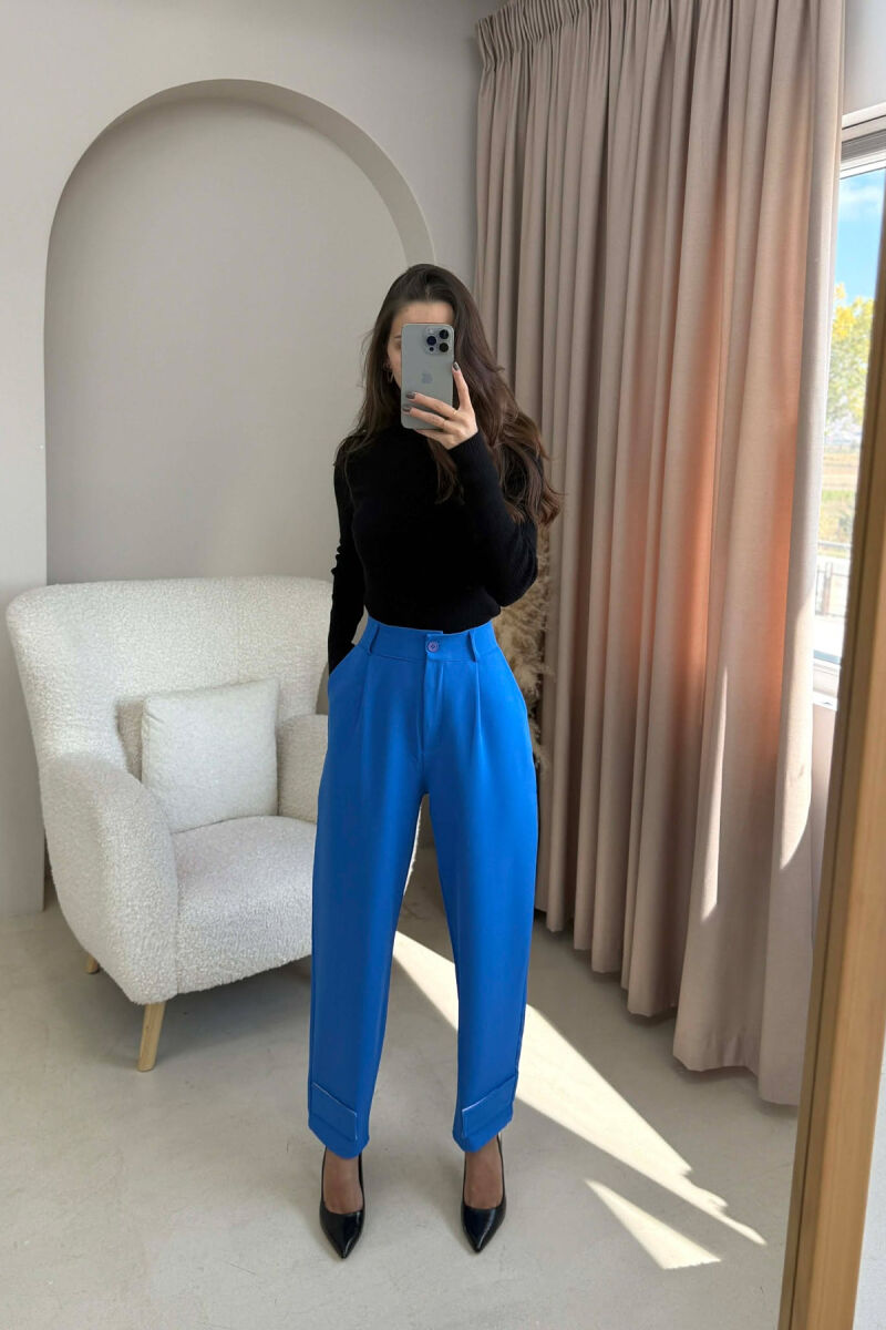 ONE COLOR SIMPLE WOMEN TROUSERS BLUE/BLU - 2