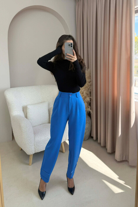 ONE COLOR SIMPLE WOMEN TROUSERS BLUE/BLU - 3