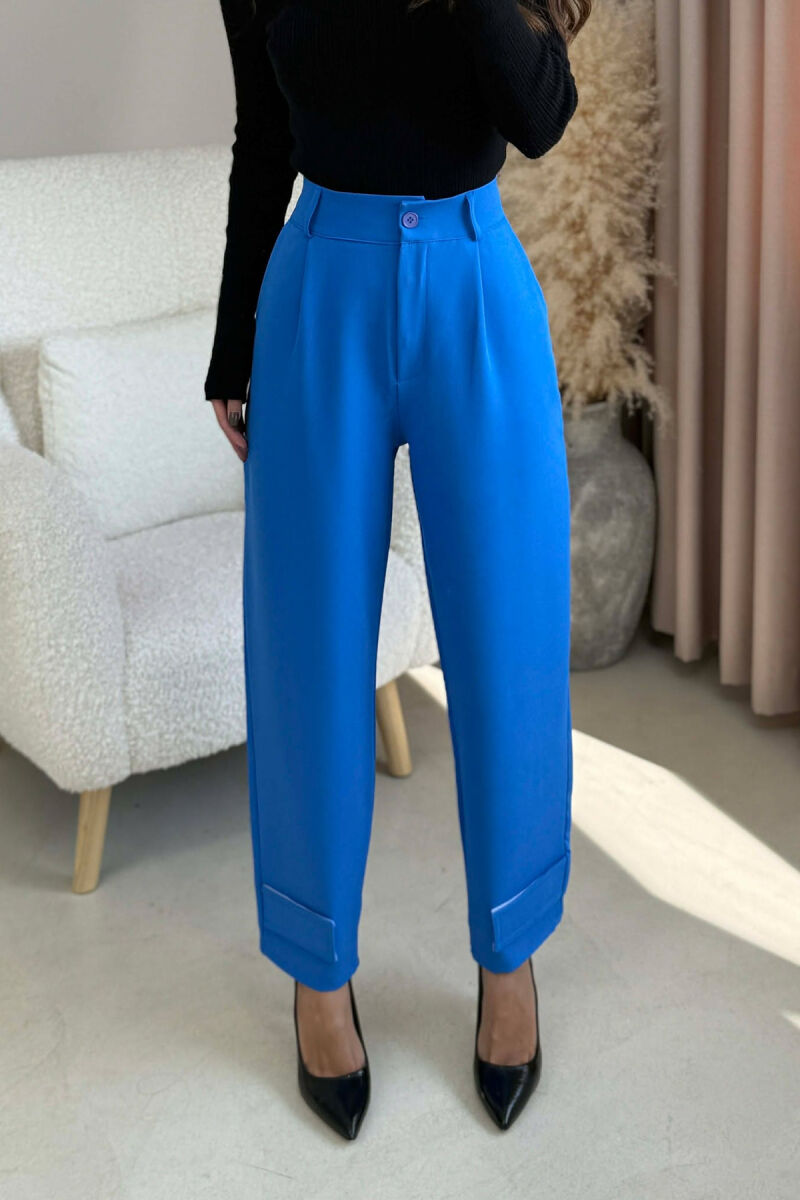 ONE COLOR SIMPLE WOMEN TROUSERS BLUE/BLU - 1