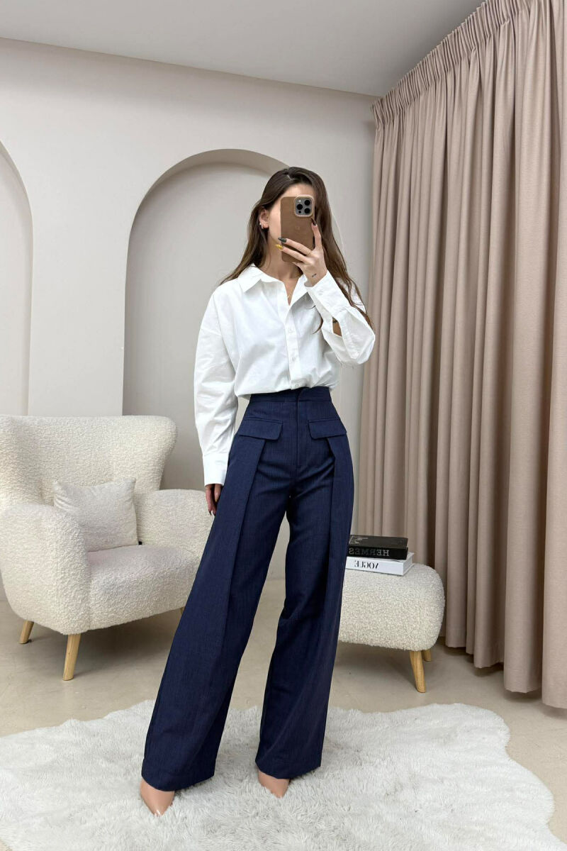 ONE COLOR SIMPLE WOMEN TROUSERS BLUE/BLU - 4