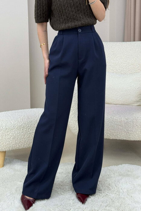ONE COLOR SIMPLE WOMEN TROUSERS BLUE/BLU - 5
