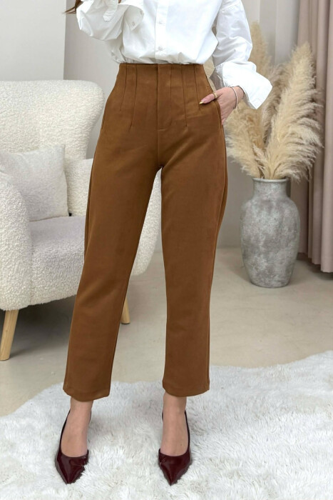 ONE COLOR SIMPLE WOMEN TROUSERS BROWN/KAFE - KLAUDIO FASHION