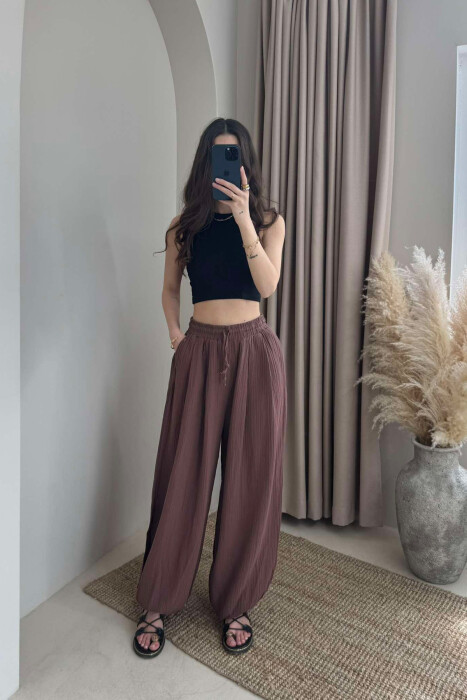 ONE COLOR SIMPLE WOMEN TROUSERS BROWN/KAFE - 2