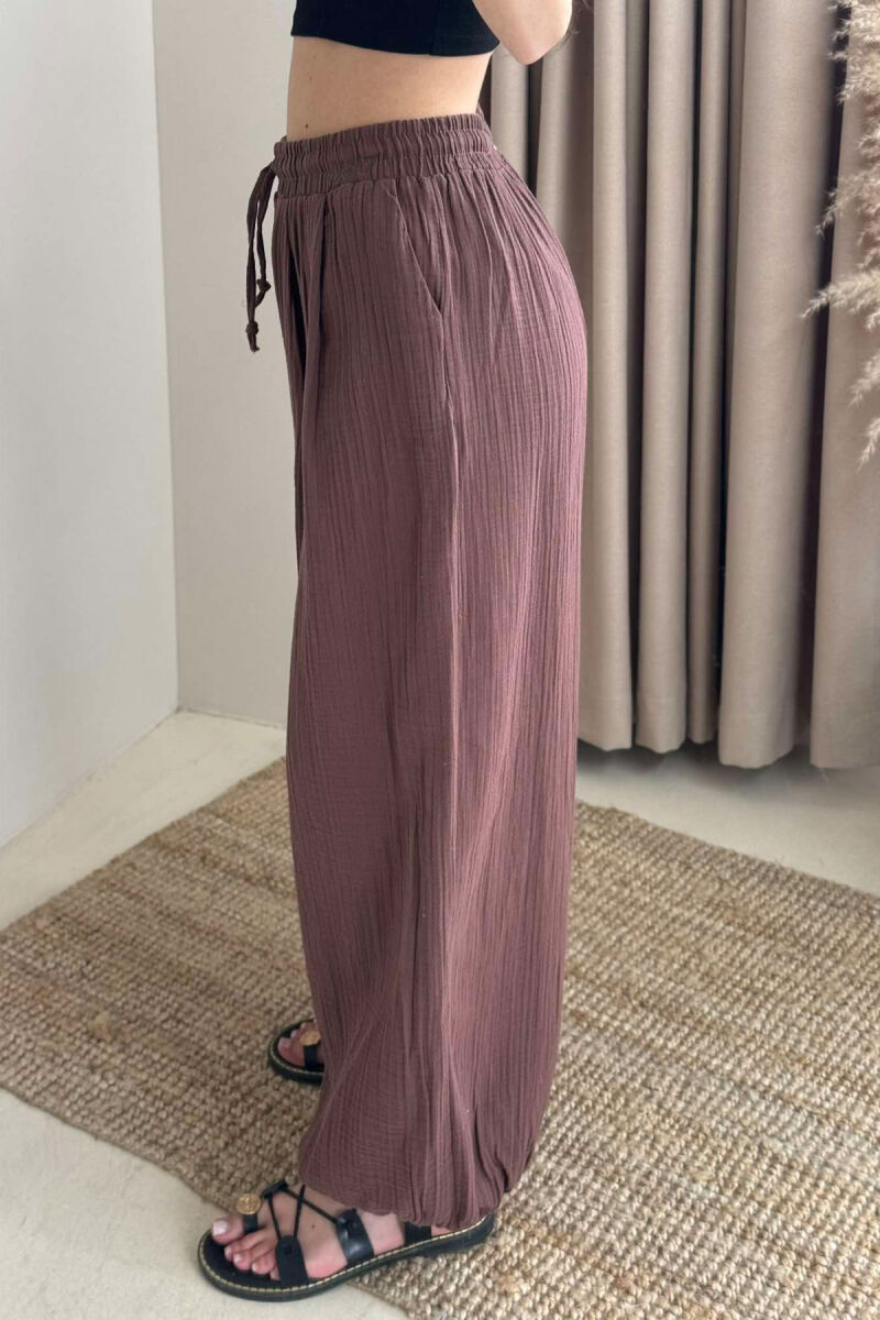 ONE COLOR SIMPLE WOMEN TROUSERS BROWN/KAFE - 5