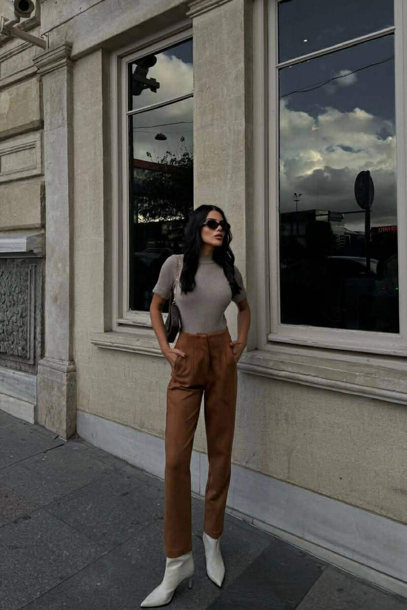 ONE COLOR SIMPLE WOMEN TROUSERS BROWN/KAFE - 1