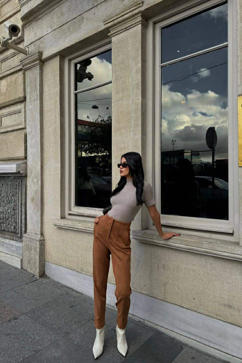 ONE COLOR SIMPLE WOMEN TROUSERS BROWN/KAFE - 2