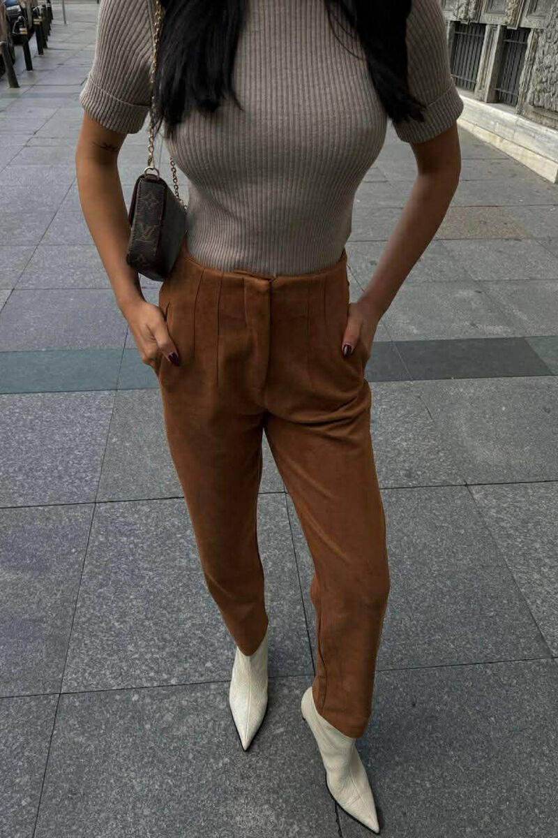 ONE COLOR SIMPLE WOMEN TROUSERS BROWN/KAFE - 3