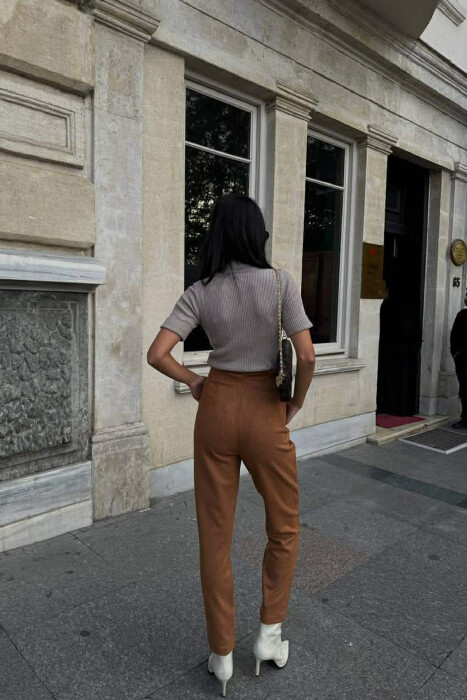 ONE COLOR SIMPLE WOMEN TROUSERS BROWN/KAFE - 4