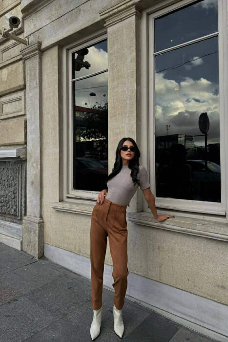 ONE COLOR SIMPLE WOMEN TROUSERS BROWN/KAFE - 5