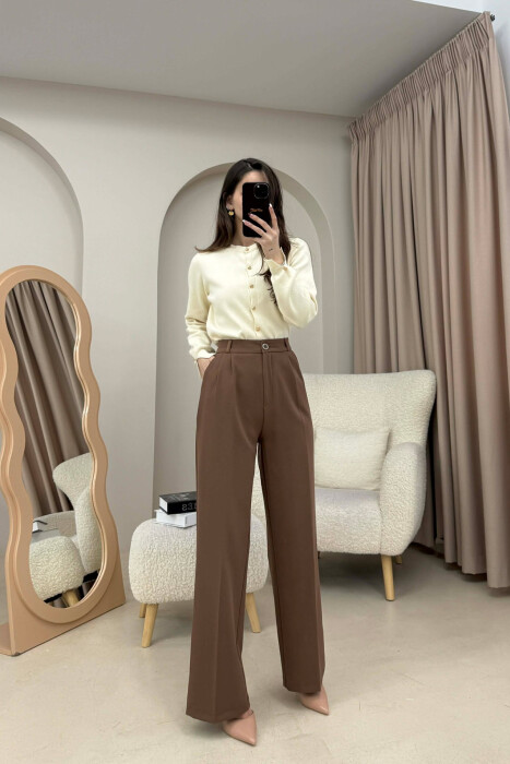 ONE COLOR SIMPLE WOMEN TROUSERS BROWN/KAFE - 1