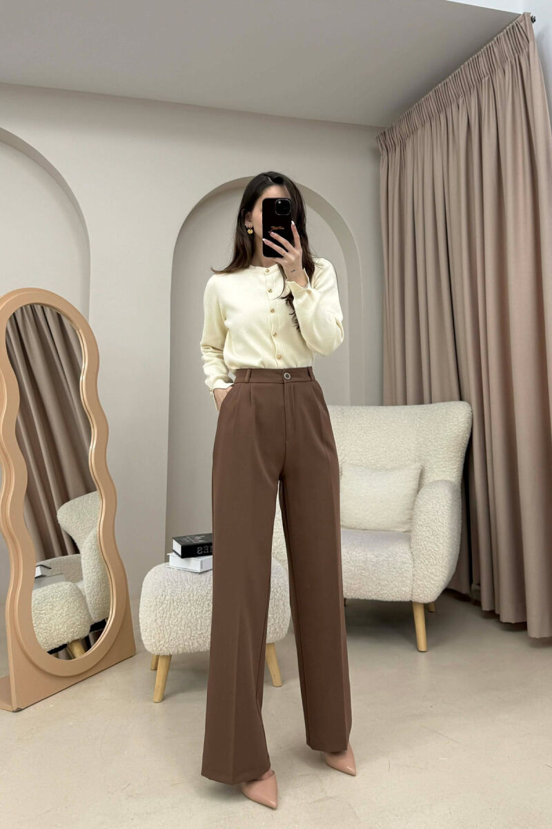 ONE COLOR SIMPLE WOMEN TROUSERS BROWN/KAFE - 1