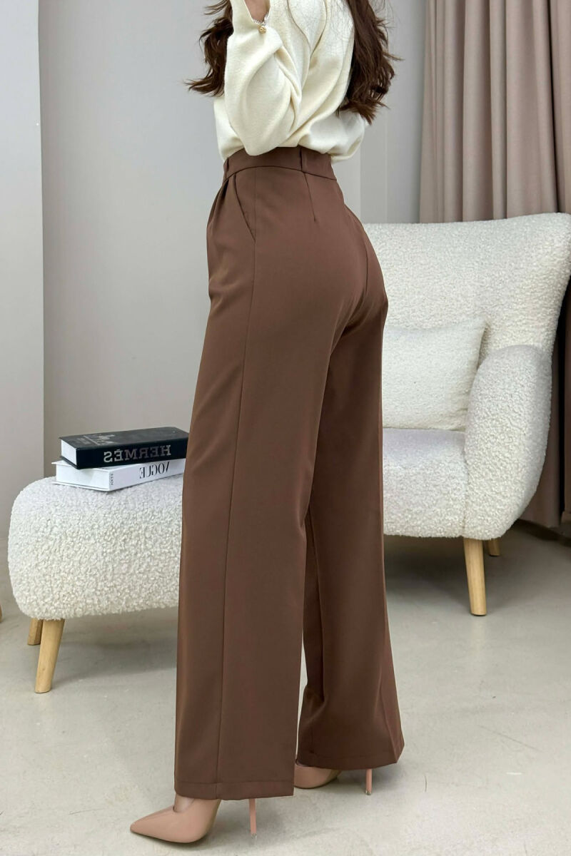 ONE COLOR SIMPLE WOMEN TROUSERS BROWN/KAFE - 2
