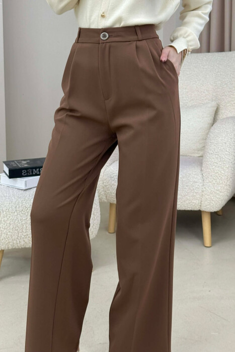 ONE COLOR SIMPLE WOMEN TROUSERS BROWN/KAFE - 3