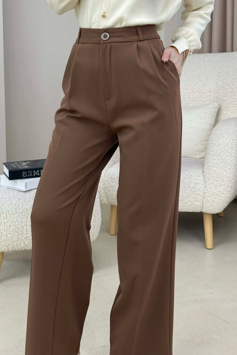 ONE COLOR SIMPLE WOMEN TROUSERS BROWN/KAFE - 3