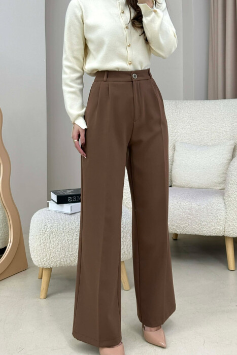 ONE COLOR SIMPLE WOMEN TROUSERS BROWN/KAFE - 4