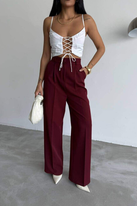 ONE COLOR SIMPLE WOMEN TROUSERS BURGUNDY/VISHNJE - KLAUDIO FASHION