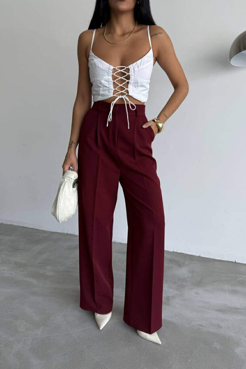 ONE COLOR SIMPLE WOMEN TROUSERS BURGUNDY/VISHNJE - 1