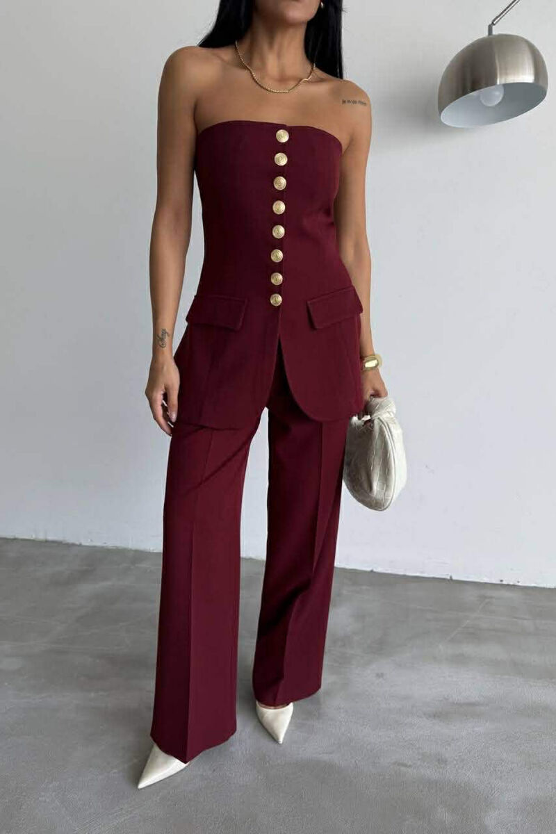 ONE COLOR SIMPLE WOMEN TROUSERS BURGUNDY/VISHNJE - 2