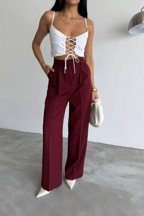 ONE COLOR SIMPLE WOMEN TROUSERS BURGUNDY/VISHNJE - 3