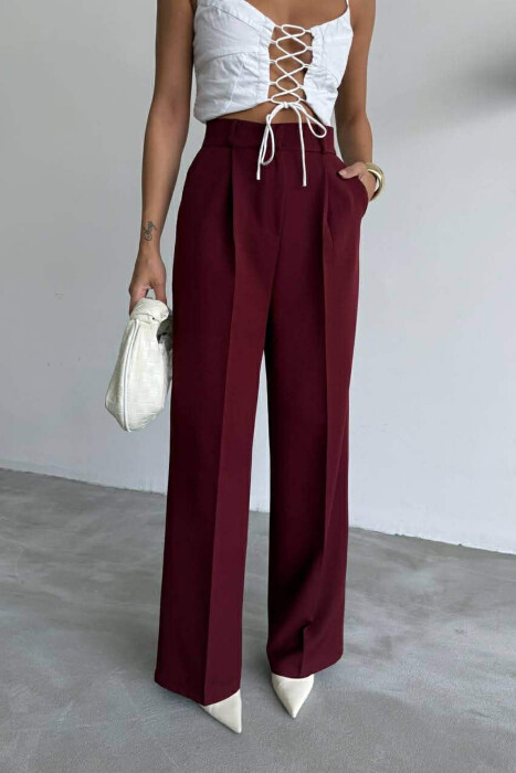 ONE COLOR SIMPLE WOMEN TROUSERS BURGUNDY/VISHNJE - 4