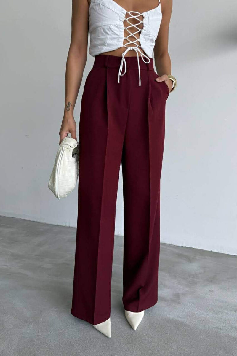ONE COLOR SIMPLE WOMEN TROUSERS BURGUNDY/VISHNJE - 4