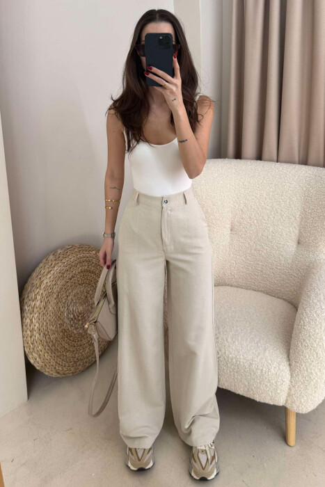 ONE COLOR SIMPLE WOMEN TROUSERS CREAM/KREM 