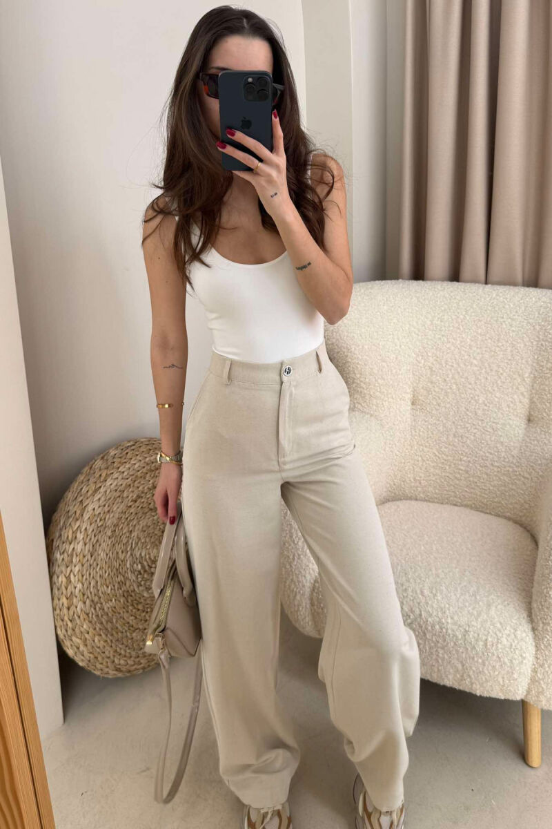 ONE COLOR SIMPLE WOMEN TROUSERS CREAM/KREM - 4