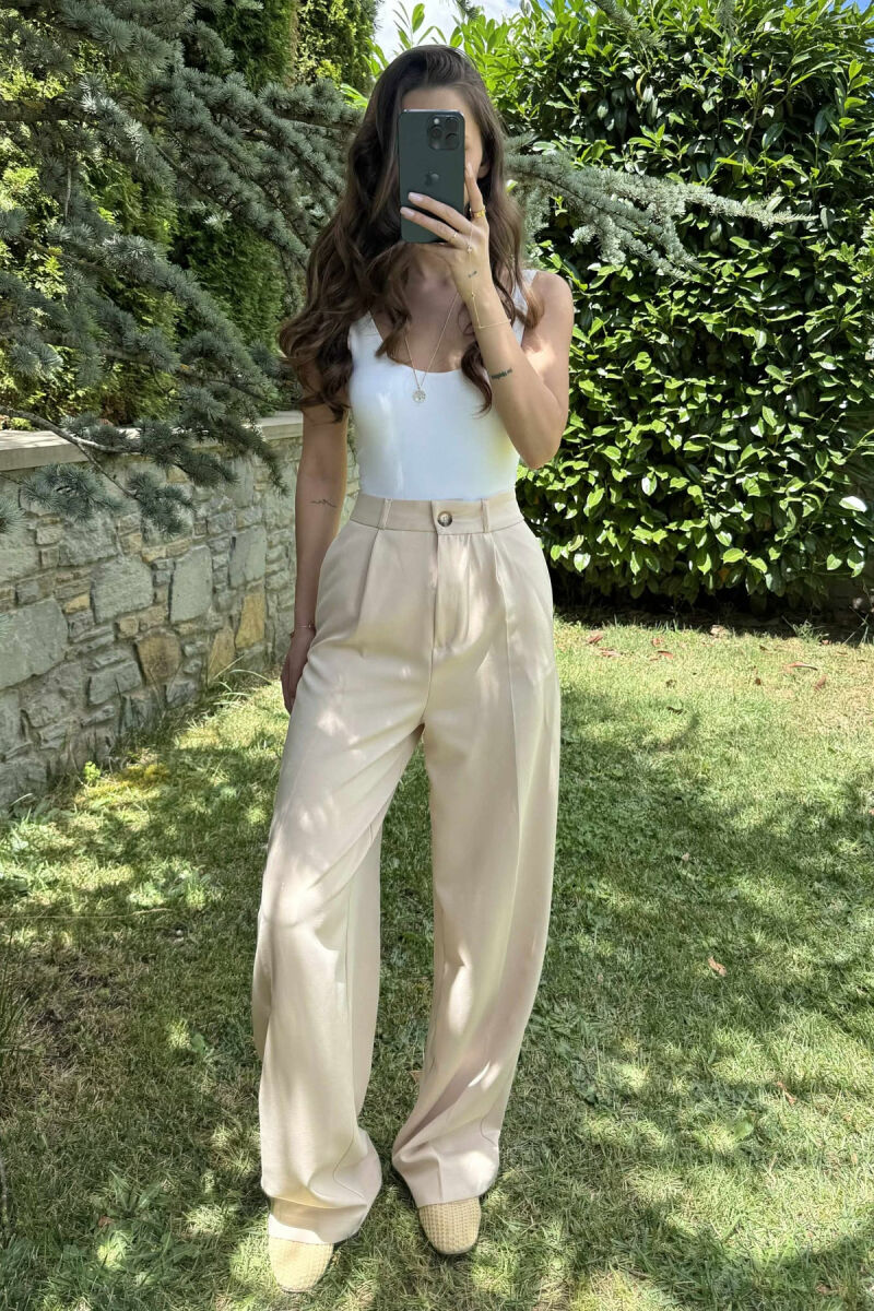 ONE COLOR SIMPLE WOMEN TROUSERS CREAM/KREM - 1
