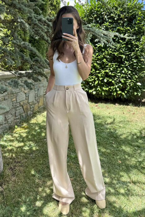 ONE COLOR SIMPLE WOMEN TROUSERS CREAM/KREM - 2