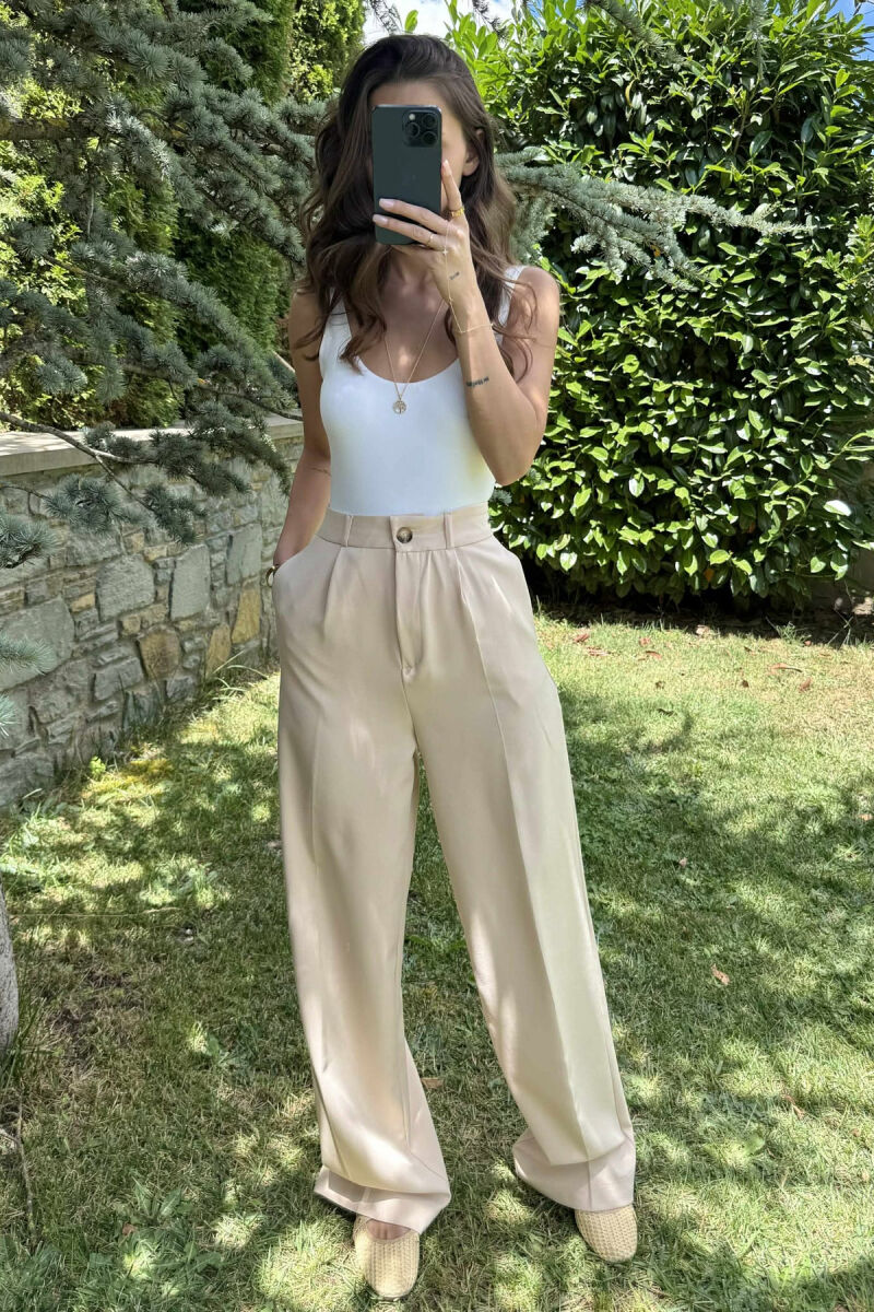 ONE COLOR SIMPLE WOMEN TROUSERS CREAM/KREM - 2