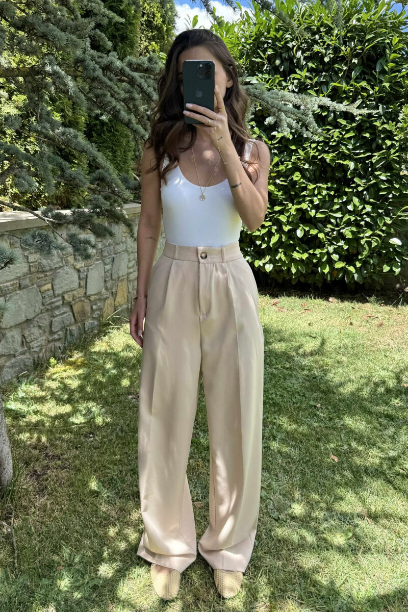 ONE COLOR SIMPLE WOMEN TROUSERS CREAM/KREM - 3