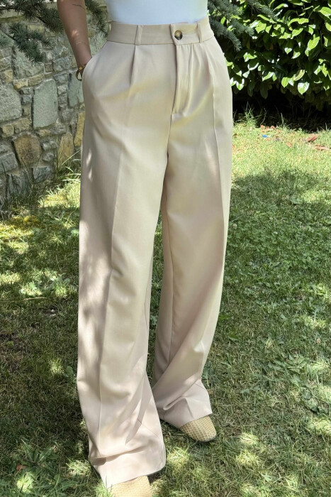 ONE COLOR SIMPLE WOMEN TROUSERS CREAM/KREM - 4
