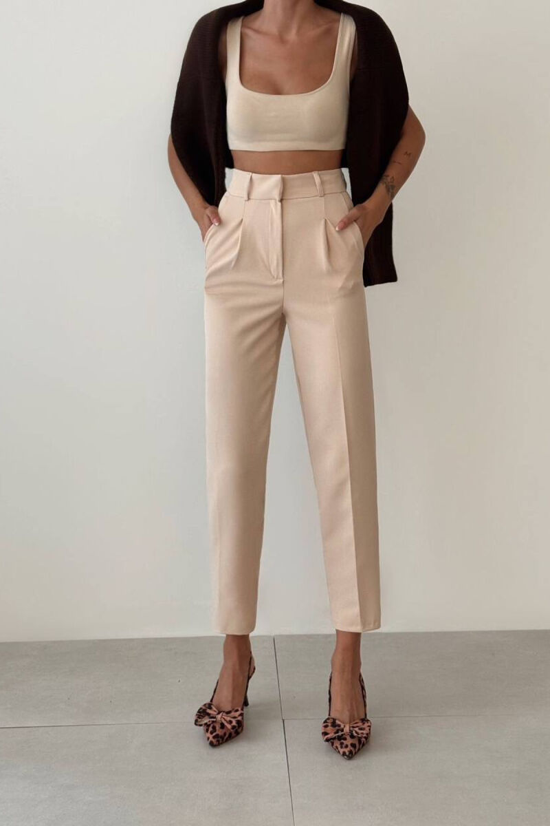 ONE COLOR SIMPLE WOMEN TROUSERS CREAM/KREM - 5